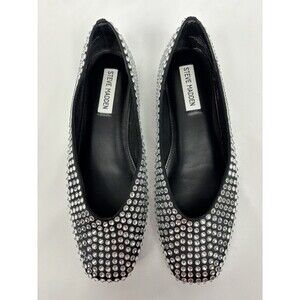 Steve Madden Matais Delphine Ballet Flats Black Satin Rhinestone Studded Size 8